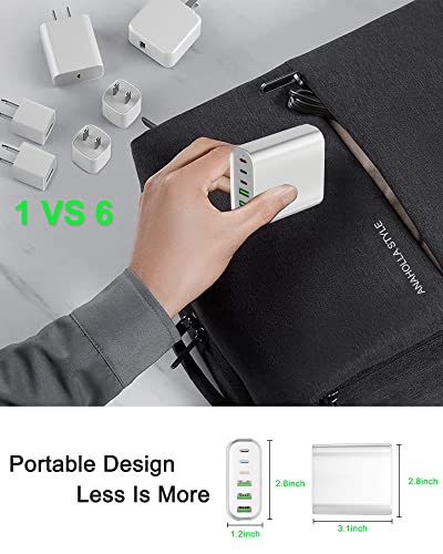 USB C Charger, 155W 6-Port Fast USB C Charging Station, Portable USB C Wall Charger, USB C Power Adapter for MacBook Pro/Air Series, iPhone 14/13/12/Mini/Pro/Pro Max, Samsung Galaxy Note, and More