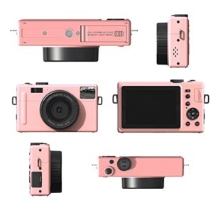1080P FHD Micro Single Camera, 16X Digital Zoom, 24MP, 3 Inch LCD Display Monitor, PC Camera, Rechargeable Battery, Portable Video Camera with 1/4 Inch Screw Port 3.5mm External Microphone Port(Pink)