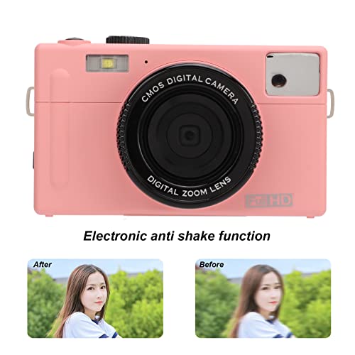 1080P FHD Micro Single Camera, 16X Digital Zoom, 24MP, 3 Inch LCD Display Monitor, PC Camera, Rechargeable Battery, Portable Video Camera with 1/4 Inch Screw Port 3.5mm External Microphone Port(Pink)