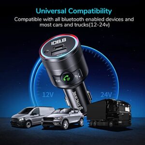 Syncwire Bluetooth 5.1 FM Transmitter for Car, 38W PD&QC3.0 Fast Charger Wireless Radio Adapter Bass Sound Music Player Car Kit with Hands-Free Calling Support USB Drive