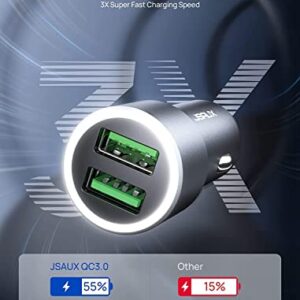 Car Charger, Car USB Charger 36W Fast Charging, JSAUX Metal Dual QC 3.0 Car Adapter with USB-C Cable[3.3ft] Compatible with Samsung Galaxy S10/S9/S8 Plus, Note 9/8, iPhone 7/8/X/XR-Grey