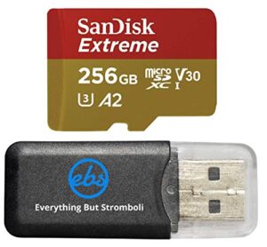 sandisk extreme 256gb v30 a2 microsdxc memory card for dji works with mavic air 2 drone 4k 8k bundle with (1) everything but stromboli microsd reader