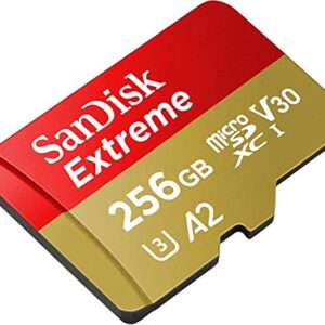 SanDisk Extreme 256GB V30 A2 MicroSDXC Memory Card for DJI Works with Mavic Air 2 Drone 4K 8K Bundle with (1) Everything But Stromboli MicroSD Reader