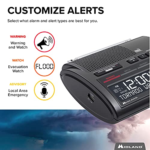 Midland - WR400, Deluxe NOAA Emergency Weather Alert Radio - S.A.M.E. Localized Programming, 80+ Emergency Alerts, & Alarm Clock w/ AM/FM Radio