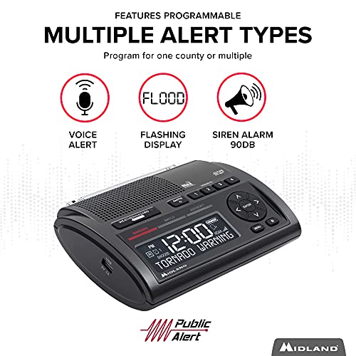 Midland - WR400, Deluxe NOAA Emergency Weather Alert Radio - S.A.M.E. Localized Programming, 80+ Emergency Alerts, & Alarm Clock w/ AM/FM Radio