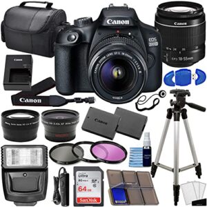 canon eos 2000d (rebel t7) dslr camera with ef-s 18-55mm f/3.5-5.6 dc iii lens 3 lens kit bundled with complete photo bundle + 64gb card + extra battery + 3pc filter kit + more (renewed)