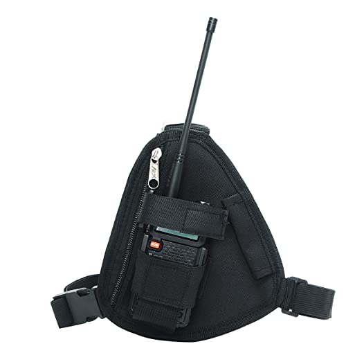 Universal Radio chest harness Tactical Vest Nylon military Vest chest rig Pack Pouch Holster Tactical Harness Walkie Talkie Waist Pack for UV-5R UV-9R UV-82 BF-888S (Black)