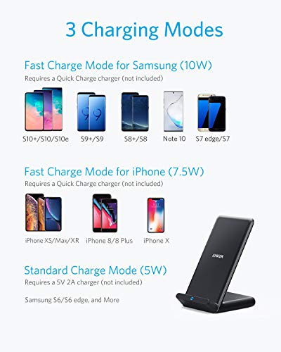 Anker 2 Pack 313 Wireless Charger (Stand), Qi-Certified for iPhone 14/14 Pro/14 Pro Max/13/13 Pro Max, 10W Fast-Charging Galaxy S20, S10 (No AC Adapter)