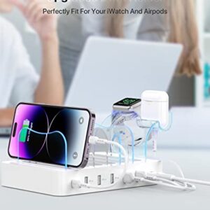 SooPii 60W 6-Port Charging Station for Multiple Devices, PD 20W USB C Fast Charging for lPhone 14/13/12,6 Short Cables Included, 2 in 1 Holder,for Phones,Tablets and Others,White