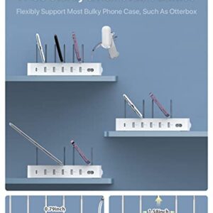 SooPii 60W 6-Port Charging Station for Multiple Devices, PD 20W USB C Fast Charging for lPhone 14/13/12,6 Short Cables Included, 2 in 1 Holder,for Phones,Tablets and Others,White