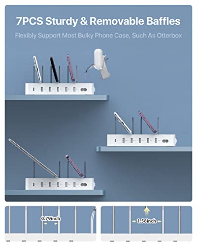 SooPii 60W 6-Port Charging Station for Multiple Devices, PD 20W USB C Fast Charging for lPhone 14/13/12,6 Short Cables Included, 2 in 1 Holder,for Phones,Tablets and Others,White