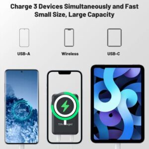 Wireless Power Bank, Yiisonger Slim 10000mAh Magnetic Portable Charger 22.5W PD Fast Charging, Mini Mag-Safe Battery Pack QC3.0 LED Display USB-C Compatible with iPhone 14&13/ Pro Max/Pro/Mini (Black)