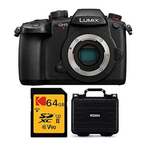 panasonic lumix gh5 ii mirrorless camera with live streaming (body only) with koah weatherproof hard case and 64gb v90 uhs ii sd card bundle (3 items)