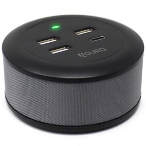 aduro usb charging station for multiple devices [powerup flair] desktop fast charger 4-port usb hub for iphone ipad tablets smartphones black/grey