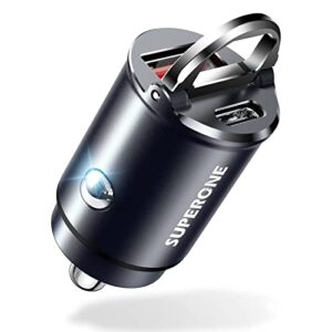 smallest usb c car charger fast charge, superone 60w [flush fit] aluminum alloy car charger pd 30w & qc 30w cigarette lighter compatible with iphone 14 pro max/13/12/11, samsung s22/s21, ipad, macbook