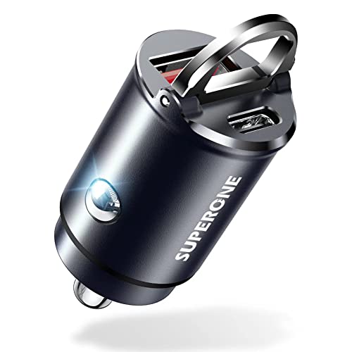 Smallest USB C Car Charger Fast Charge, SUPERONE 60W [Flush Fit] Aluminum Alloy Car Charger PD 30W & QC 30W Cigarette Lighter Compatible with iPhone 14 Pro Max/13/12/11, Samsung S22/S21, iPad, MacBook