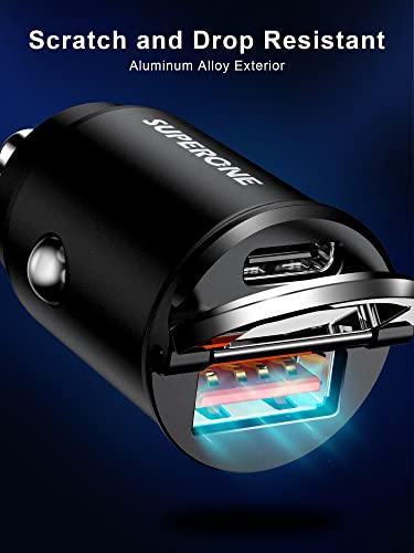 Smallest USB C Car Charger Fast Charge, SUPERONE 60W [Flush Fit] Aluminum Alloy Car Charger PD 30W & QC 30W Cigarette Lighter Compatible with iPhone 14 Pro Max/13/12/11, Samsung S22/S21, iPad, MacBook