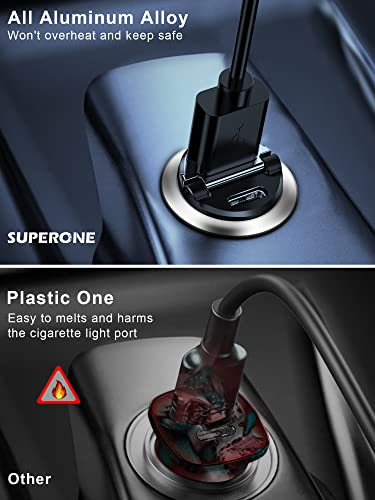 Smallest USB C Car Charger Fast Charge, SUPERONE 60W [Flush Fit] Aluminum Alloy Car Charger PD 30W & QC 30W Cigarette Lighter Compatible with iPhone 14 Pro Max/13/12/11, Samsung S22/S21, iPad, MacBook