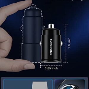 Smallest USB C Car Charger Fast Charge, SUPERONE 60W [Flush Fit] Aluminum Alloy Car Charger PD 30W & QC 30W Cigarette Lighter Compatible with iPhone 14 Pro Max/13/12/11, Samsung S22/S21, iPad, MacBook