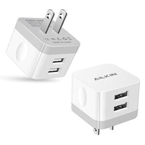 2pack usb wall charger plug, ailkin 2.4a dual port usb adapter power cube fast charging station box base replacement for iphone 14 13 12 pro max se 11 xr xs x/8, samsung, phones usb charge block-white
