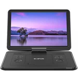 17.5″ portable dvd player with 15.6″ large hd screen, 6 hours rechargeable battery, support usb/sd card/sync tv and multiple disc formats, high volume speaker,black
