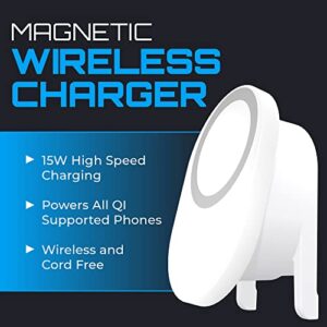 Magnetic Plug-in Wireless Charger - Cordless Charging Station with Fast Charge - Universal Phone Charger Pad for Qi Enabled Compatible w/iPhone 11, 12, 13, Pro & Max, Apple (2 Pack White)