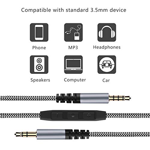 LANMU 3.5mm Audio Cable Aux Cord Compatible with Skullcandy Crusher, Hesh 3, Hesh 2, Hesh, Venue, Grind Headphones,Male to Male Headphone Wire Stereo Cable with Mic & Volume-4.6ft