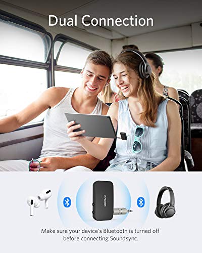 Anker Soundsync Bluetooth 5.0 Transmitter, 13-Hour Long Battery Life, aptX Low Latency, Dual Device Connection for TV, PC, CD Player, iPod / MP3 / MP4 Player, iPad/iPad Air/iPad Mini, and More