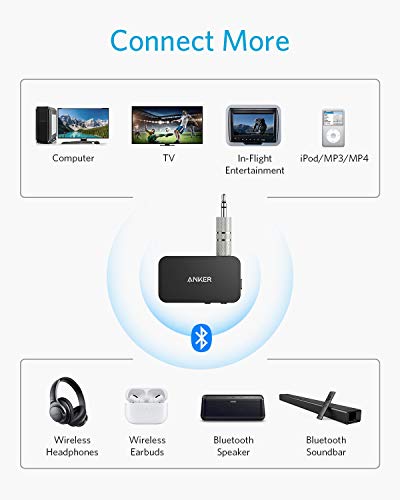 Anker Soundsync Bluetooth 5.0 Transmitter, 13-Hour Long Battery Life, aptX Low Latency, Dual Device Connection for TV, PC, CD Player, iPod / MP3 / MP4 Player, iPad/iPad Air/iPad Mini, and More