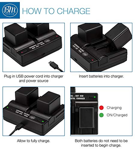 BM Premium BP-727 Battery and Charger for Canon Vixia HFR80, HFR82, HFR800, HFR30, HFR32, HFR300, HFR40, HFR42, HFR400, HFR50, HFR52, HFR500, HFR60, HFR62, HFR600, HFR70, HFR72, HFR700, HFM52, HFM500