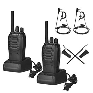 baofeng walkie talkies long range for adults kids two way radios with earpieces,16 channel uhf, rechargeable handheld 2-way radios with flashlight （2 pack）, black, 88a