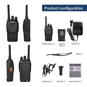 BAOFENG Walkie Talkies Long Range for Adults Kids Two Way Radios with Earpieces,16 Channel UHF, Rechargeable Handheld 2-Way Radios with Flashlight （2 Pack）, black, 88A