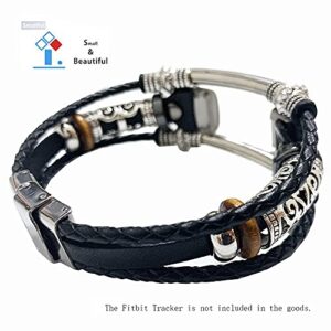 Smatiful Fancy Bands (Small Mediume Large XL are All Ok) with Stainless Steel Clasp and Gunmetal Parts for Women, Leather Watch Band for Fitbit Luxe Fitness & Wellness Tracker, Classic Black