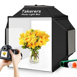 photo studio light box for photography: takerers 16″x16″ upgraded 480 led product lightbox with 3 stepless dimming light panels, professional photo background shooting tent with 4 color backdrops