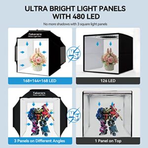 Photo Studio Light Box for Photography: Takerers 16"x16" Upgraded 480 LED Product Lightbox with 3 Stepless Dimming Light Panels, Professional Photo Background Shooting Tent with 4 Color Backdrops