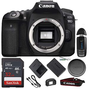 canon eos 90d digital slr camera body – 32gb basic accessories bundle (international version)