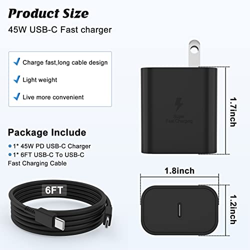 45W USB C Super Fast Charger,USB C Wall Charging Block Adapter and 6ft Android Phone Charger Cable Type C for Samsung Galaxy S23 Ultra/S23/S23+/S22 Ultra/S22+/S22 Plus/S21+/S20/Note20 Ultra/Note10+