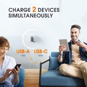 USB C Wall Charger - AMMOD 65W GaN Charger, 2-Port Wall Charger, Fast Charging Type C Charger with Foldable Plug