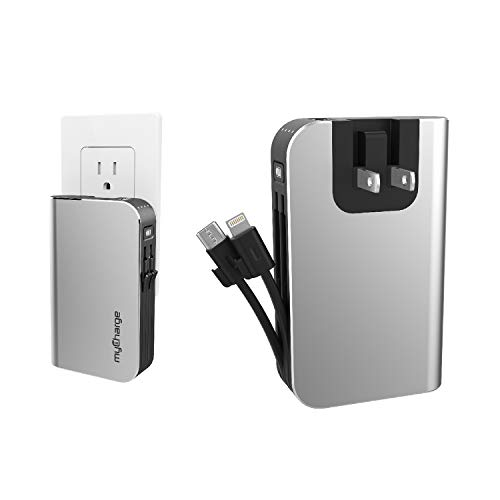 myCharge Portable Charger for iPhone – Hub 10050 mAh Internal Battery Built in Cable (Lightning, Micro USB) Power Bank Fast Charging Wall Plug USB Battery Pack External Cell Phone Backup, 55 Hrs