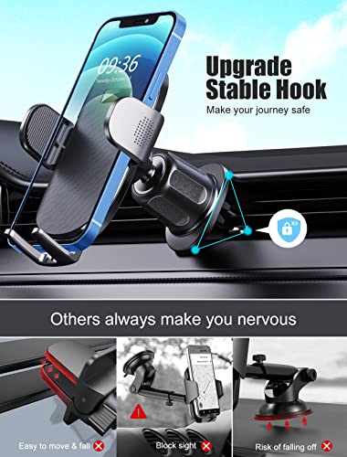 Ruiwwo Phone Mount for Car, Hands Free Cell Phone Holder Car, [Upgraded Vent Clip] Universal Air Vent Car Phone Holder Mount Compatible with iPhone 14 Pro Max/13 Pro/12/11, Samsung Galaxy S20/Note 10