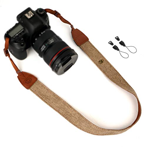 WANBY Camera Strap Brown Canvas Neck Shoulder Strap with Quick Release Buckles for DSLR SLR