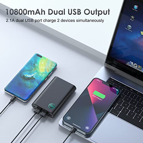 Portable Charger 10800mAh, Smallest LED Display Power Bank, Dual Output USB C Input High-speed Charging Battery Pack with Flashlight Compatible with iPhone 13 12 11 Pro Max X Samsung Galaxy iPad