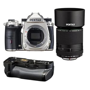 pentax k-3 mark iii aps-c-format dslr camera, silver hd da 55-300mm f/4.5-6 .3 ed plm wr re telephoto zoom lens d-bg8 battery grip, black
