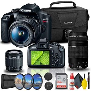 canon eos rebel t7 dslr camera with 18-55mm and 75-300mm lenses + creative filter set, eos camera bag + sandisk ultra 64gb card + cleaning set, and more (renewed)