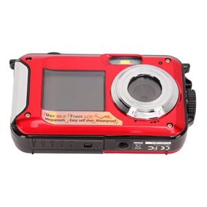 Tefola Waterproof Digital Camera, Full HD 2.7K 48MP 10ft Waterproof Underwater Digital Camera 16X Digital Zoom Front Rear Double Screens Waterproof Digital Camera(Red)