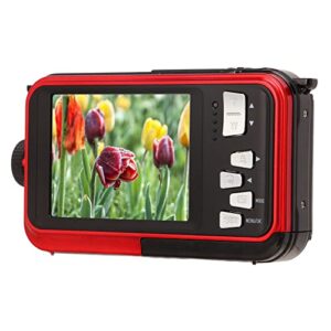 Tefola Waterproof Digital Camera, Full HD 2.7K 48MP 10ft Waterproof Underwater Digital Camera 16X Digital Zoom Front Rear Double Screens Waterproof Digital Camera(Red)