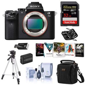sony alpha a7ii mirrorless digital camera, 24.3mp, bundle with camera holster case, 32gb class 10 sdhc card, spare battery, tripod, cleaning kit, card reader, card wallet, hdmi cable