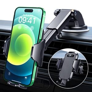 vanmass [upgraded] car phone mount, [strong suction & military-grade] cell phone holder car dashboard windshield air vent, handsfree dash stand for universal iphone 14 13 12 11 pro xs max 8 samsung