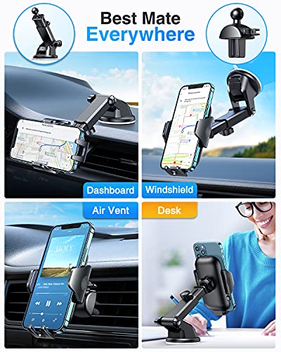 VANMASS [Upgraded] Car Phone Mount, [Strong Suction & Military-Grade] Cell Phone Holder Car Dashboard Windshield Air Vent, Handsfree Dash Stand for Universal iPhone 14 13 12 11 Pro XS Max 8 Samsung