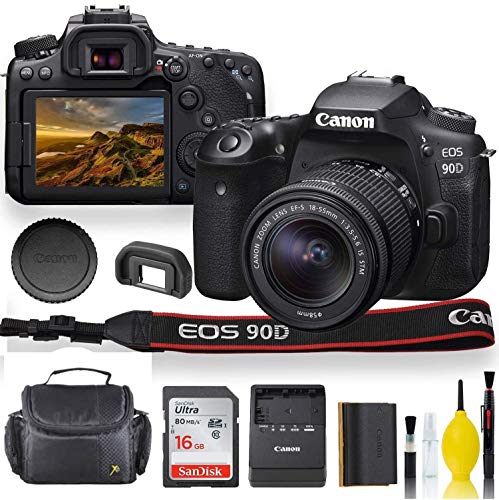 Canon EOS 90D DSLR Camera with 18-55mm Lens, Padded Case, Memory Card, and More - Starter Bundle Set (International Model) (Renewed)